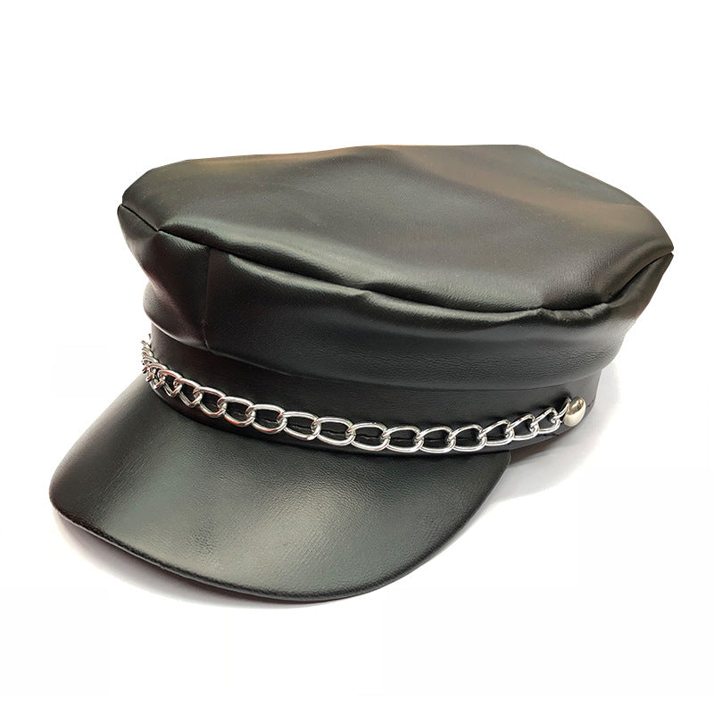 Captains Hat Black Flat Short-Brimmed Hat Men and Women Retro