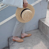 Straw Hat Men Women Summer Hat Wide Brim Flat-Top Cap Straw Hat