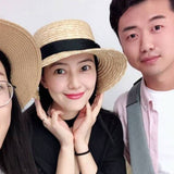 Straw Hat Men Women Summer Hat Wide Brim Flat-Top Cap Straw Hat