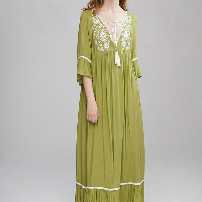 Beth Dutton Bohemian Dress Winter Autumn Maxi Dresses Embroidery Tassel Dress Maxi Dress