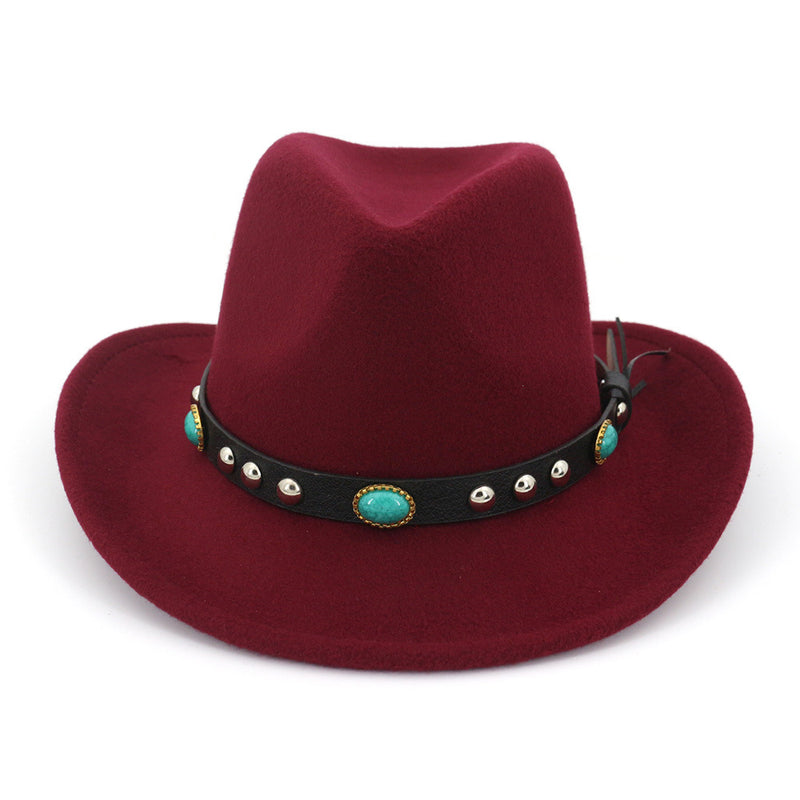 Black Cowboy Hat Woolen Western Cowboy Bowler Hat Men Women Couples' Cap