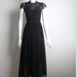 Mauve Dress Bridesmaid Short Sleeve Lace Long Dress Solid Color Chiffon Dress