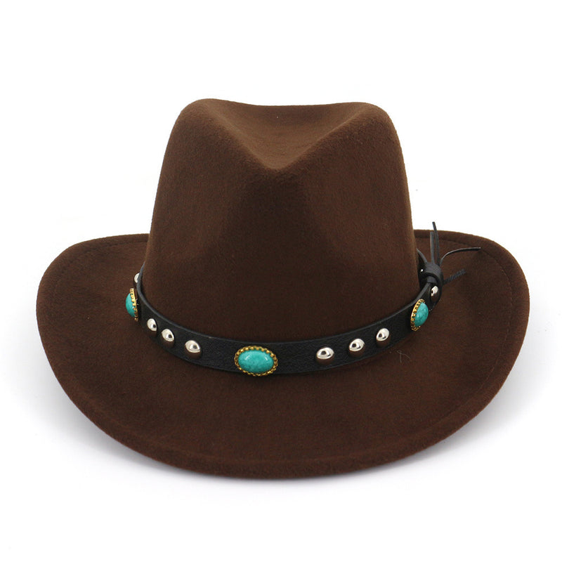 Black Cowboy Hat Woolen Western Cowboy Bowler Hat Men Women Couples' Cap