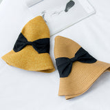 Straw Hat Spring/Summer Bowknot Foldable Flanging Bucket Hat