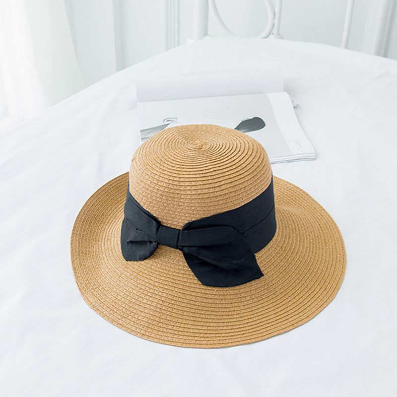 Straw Hat Spring/Summer Bowknot Foldable Flanging Bucket Hat