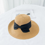 Straw Hat Spring/Summer Bowknot Foldable Flanging Bucket Hat