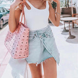 Coachella Music Festival Outfits Irregular Cut Denim Skirt Hip Skirt