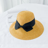 Straw Hat Spring/Summer Bowknot Foldable Flanging Bucket Hat