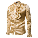 Men Prom Outfits Chest Big Flower Stand Collar Long Sleeve Shirt
