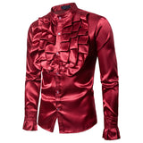Men Prom Outfits Chest Big Flower Stand Collar Long Sleeve Shirt
