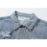 Off White Jacket Ow Letter Printing Arrow Distressed Denim Jacket Coat Plus Size Casual Owt