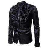 Men Prom Outfits Chest Big Flower Stand Collar Long Sleeve Shirt