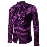 Men Prom Outfits Chest Big Flower Stand Collar Long Sleeve Shirt