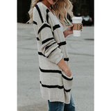 Women Cardigan Knit Sweater Spring Fashion Mid-Length Striped Knitted Cardigan