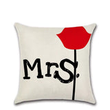 Valentine's Day Pillow Covers 4 Pieces Random Styles Together, Linen Couple's Series Pillow Cover Mrmrs Letter Cotton Linen Sofa Cushion Cover