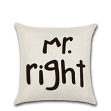 Valentine's Day Pillow Covers 4 Pieces Random Styles Together, Linen Couple's Series Pillow Cover Mrmrs Letter Cotton Linen Sofa Cushion Cover