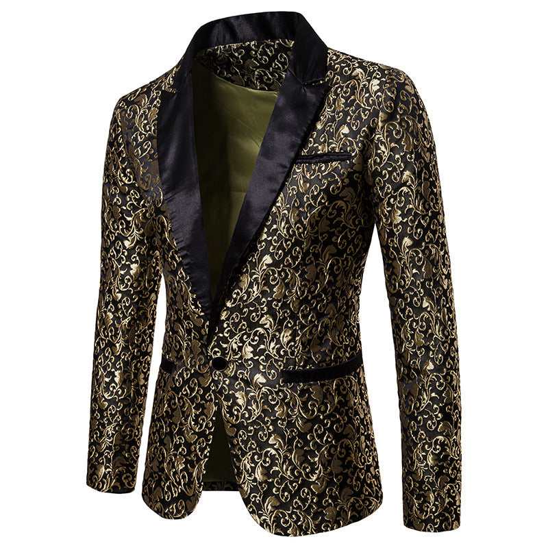 Men Prom Outfits Solid Color Large Jacquard Lapel Suit