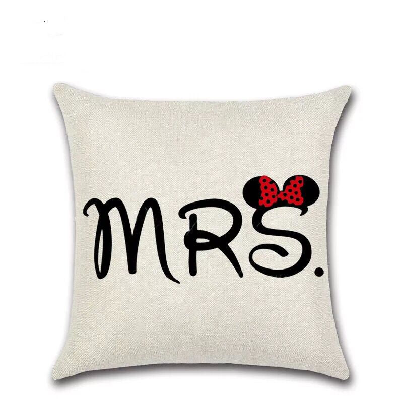 Valentine's Day Pillow Covers 4 Pieces Random Styles Together, Linen Couple's Series Pillow Cover Mrmrs Letter Cotton Linen Sofa Cushion Cover