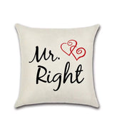 Valentine's Day Pillow Covers 4 Pieces Random Styles Together, Linen Couple's Series Pillow Cover Mrmrs Letter Cotton Linen Sofa Cushion Cover