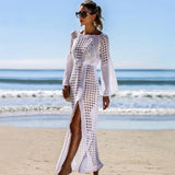 Coachella Music Festival Outfits Sexy Cutout Knitted Beach Dress Long Sleeve Sun Protection Clothing