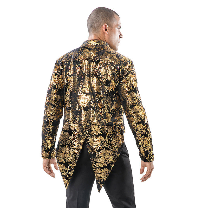 Men Prom Outfits Bronzing Pattern Costume Swallowtail
