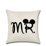 Valentine's Day Pillow Covers 4 Pieces Random Styles Together, Linen Couple's Series Pillow Cover Mrmrs Letter Cotton Linen Sofa Cushion Cover