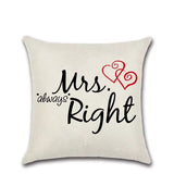 Valentine's Day Pillow Covers 4 Pieces Random Styles Together, Linen Couple's Series Pillow Cover Mrmrs Letter Cotton Linen Sofa Cushion Cover