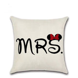 Valentine's Day Pillow Covers 4 Pieces Random Styles Together, Linen Couple's Series Pillow Cover Mrmrs Letter Cotton Linen Sofa Cushion Cover