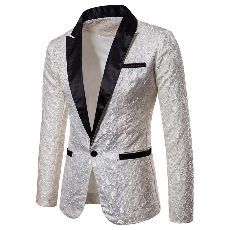 Men Prom Outfits Solid Color Large Jacquard Lapel Suit
