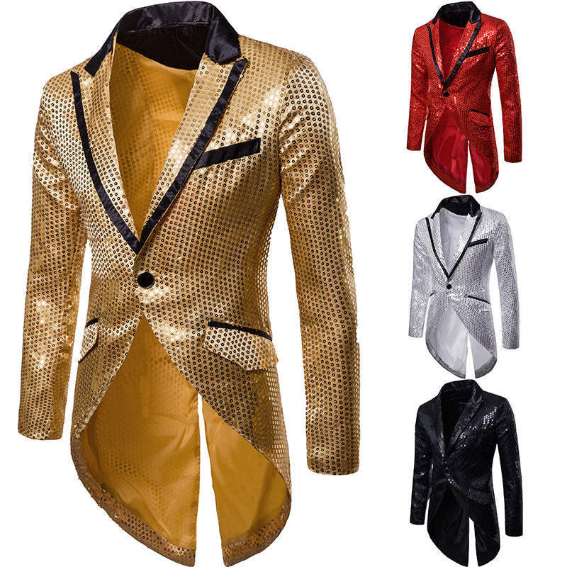 Men Prom Outfits Sequined Decorative Design Evening Gown Dovetail