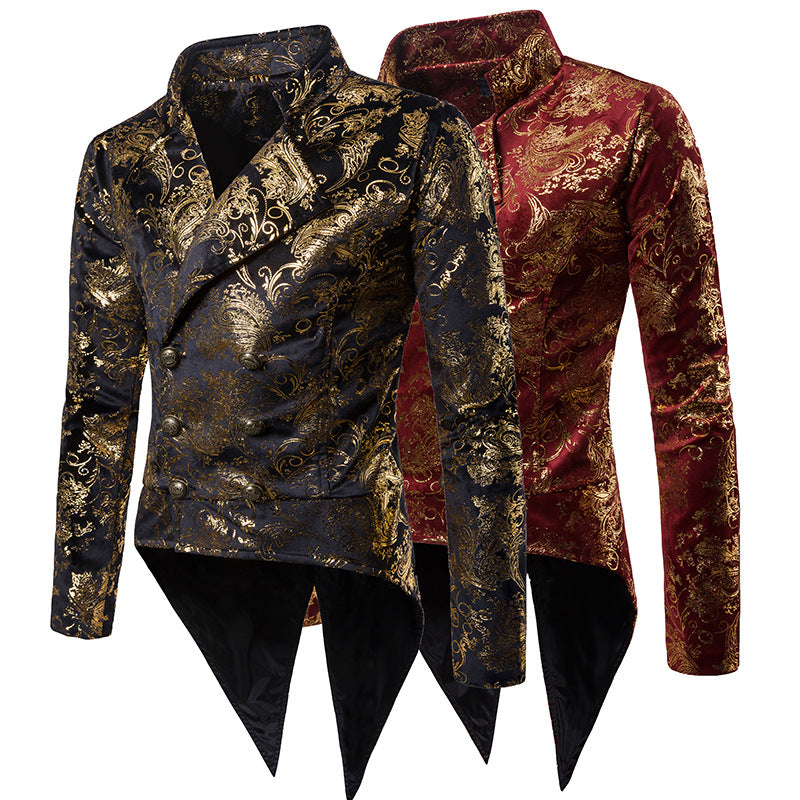 Men Prom Outfits Bronzing Pattern Costume Swallowtail Evening Dress