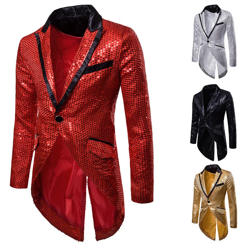 Men Prom Outfits Sequined Decorative Design Evening Gown Dovetail