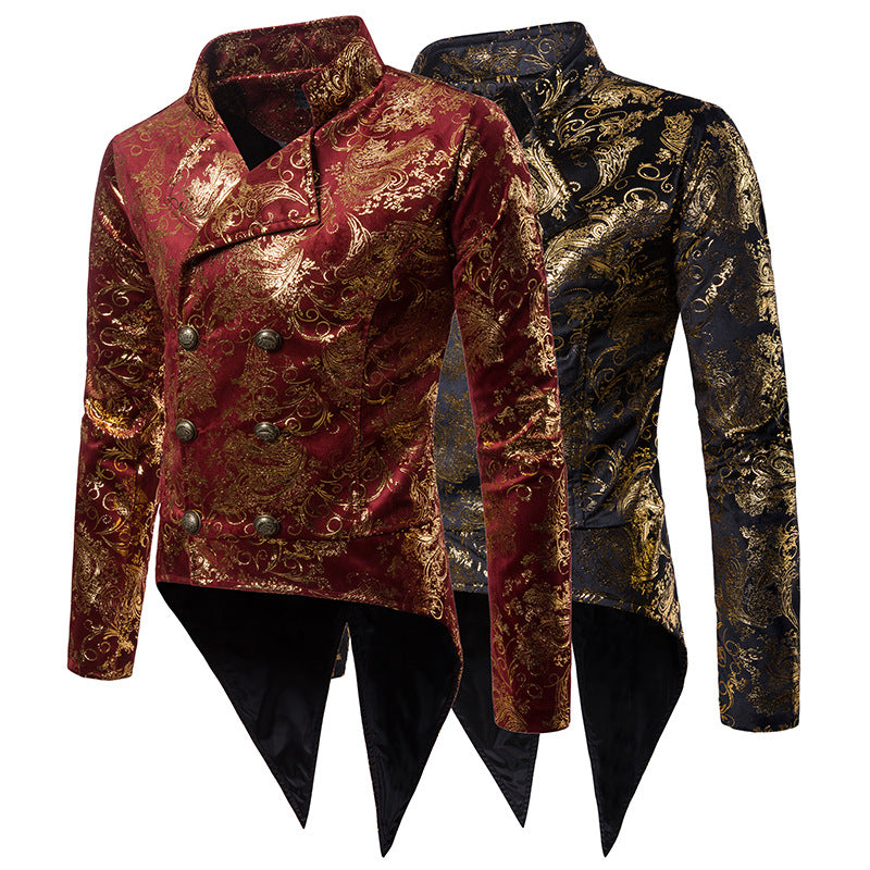 Men Prom Outfits Bronzing Pattern Costume Swallowtail Evening Dress