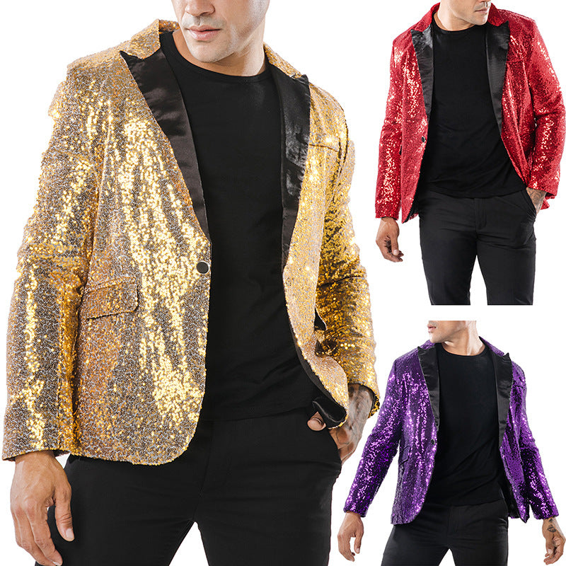 Men Prom Outfits Performance Dress Gold Sequined Suit