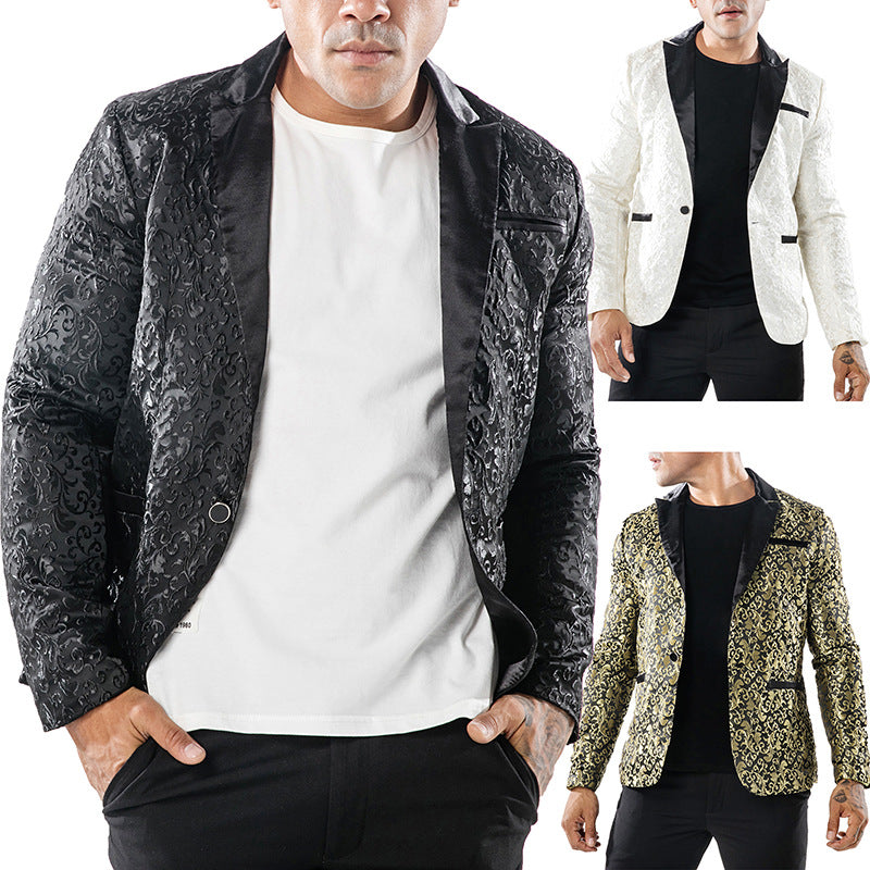 Men Prom Outfits Solid Color Large Jacquard Fashion Design Formal Wear
