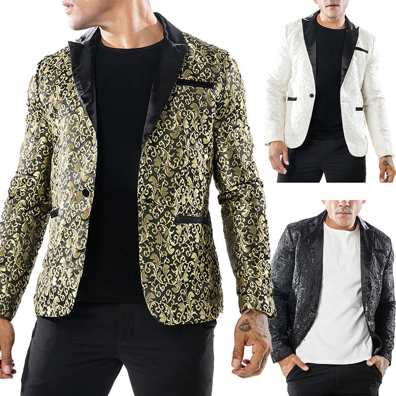 Men Prom Outfits Solid Color Large Jacquard Fashion Design Formal Wear