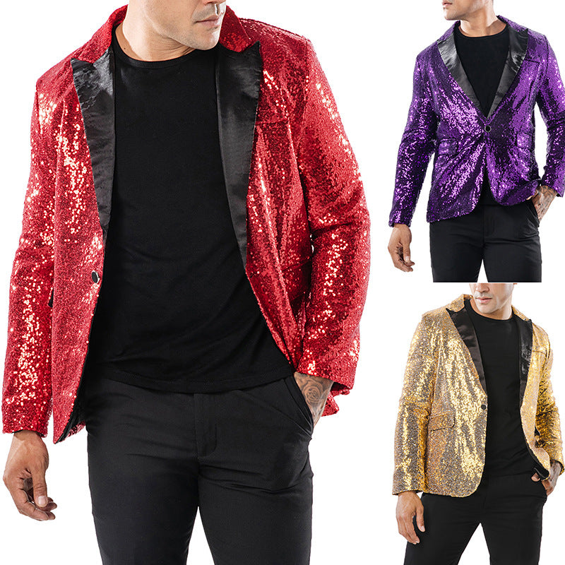 Men Prom Outfits Performance Dress Gold Sequined Suit