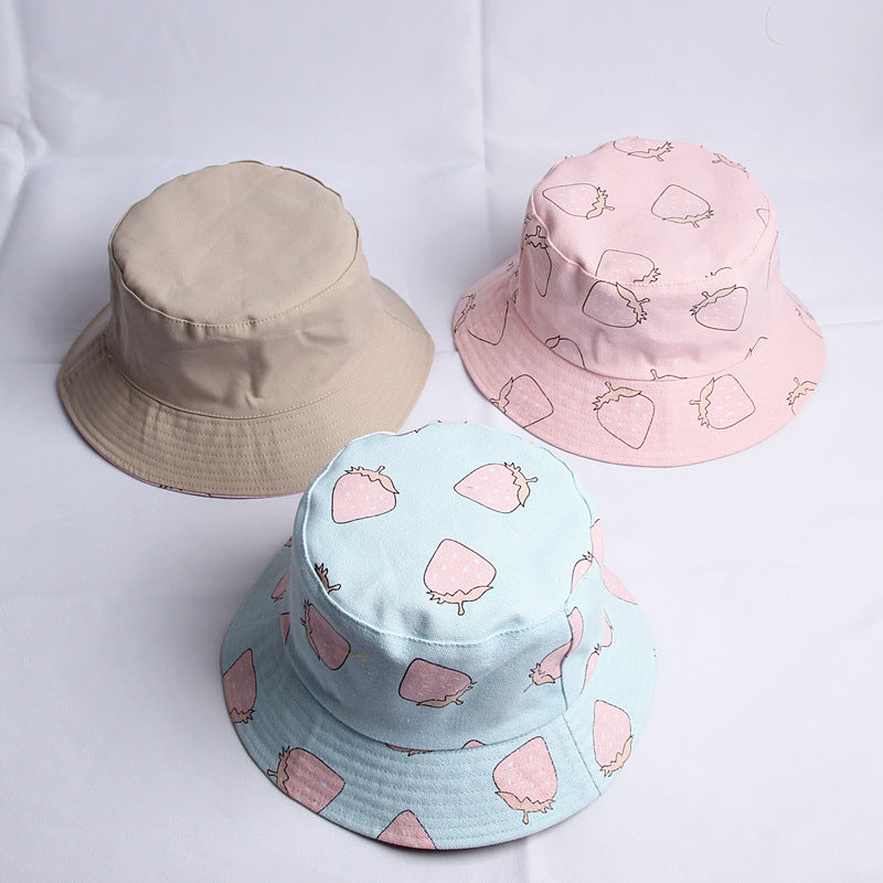 Bucket Hat Fishing Cap Cotton Print Fisherman Hat Fisherman Hat Student Spring and Autumn Leisure Fruit Bucket Hat