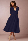 Burgundy Evening Dresses for Weddings Autumn and Winter Sexy Deep V Half Sleeve Dress