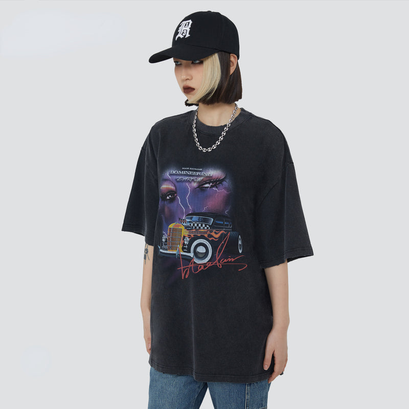 Y2g Shirts for Boys Spring and Summer Retro Distressed Printed T-shirt Loose