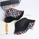 Bucket Hat Fishing Cap Cotton Print Fisherman Hat Autumn and Winter Double-Sided Men and Women Color Plaid Printed Wholesale