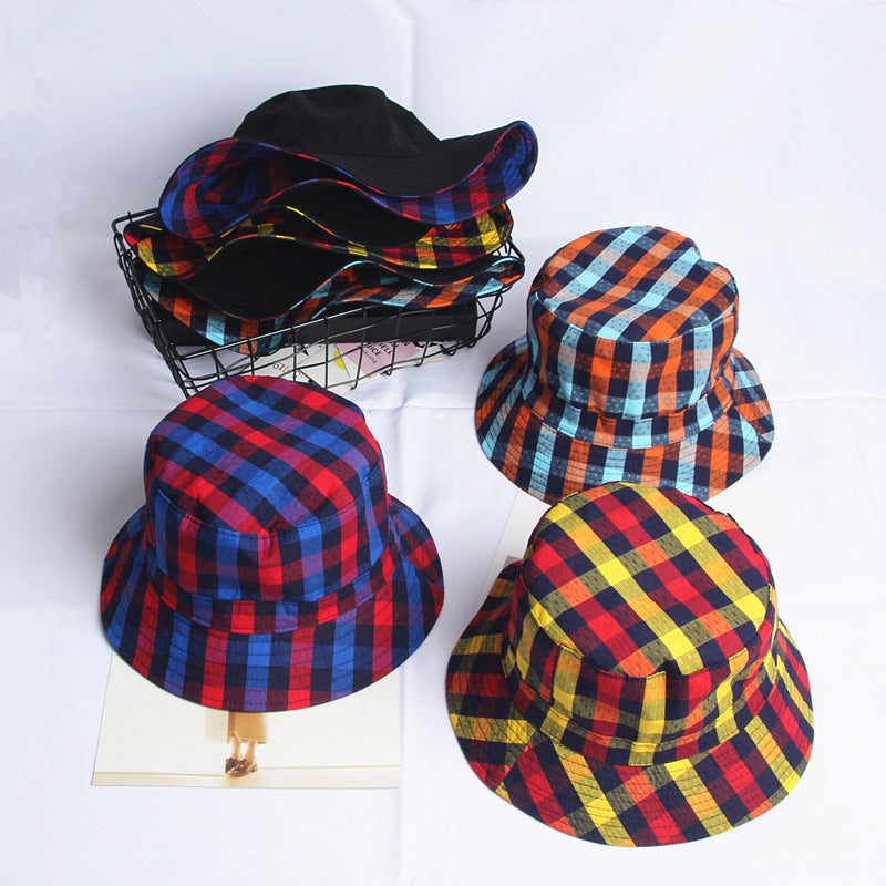 Bucket Hat Fishing Cap Cotton Print Fisherman Hat Autumn and Winter Double-Sided Men and Women Color Plaid Printed Wholesale