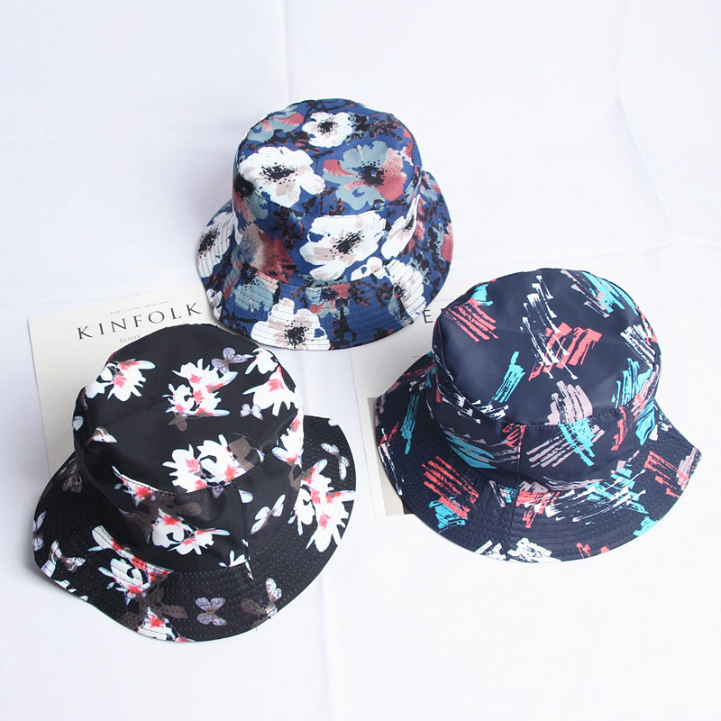 Bucket Hat Fishing Cap Cotton Print Fisherman Hat Artistic Flower Graffiti Hip Hop Fashion Cap