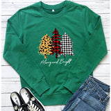 Merry and Bright Sweatshirts Christmas Tree Casual round Neck Sweater