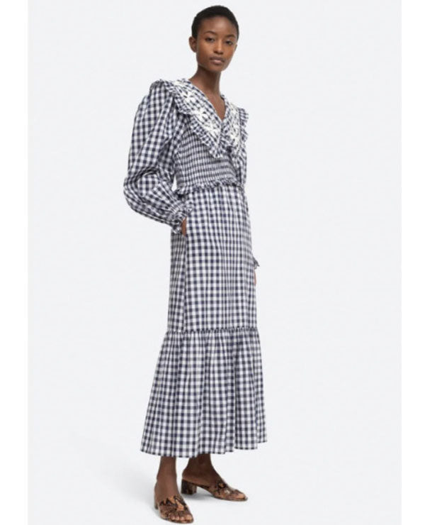 Kendall Jenner Wedding Guest Dress Niche Doll Collar Pleated Waist Slimming A- line Lantern Long Sleeve Plaid