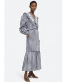 Kendall Jenner Wedding Guest Dress Niche Doll Collar Pleated Waist Slimming A- line Lantern Long Sleeve Plaid