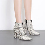 Python Boots Winter Belt Buckle Chunky Heel Booties Large Size Boots