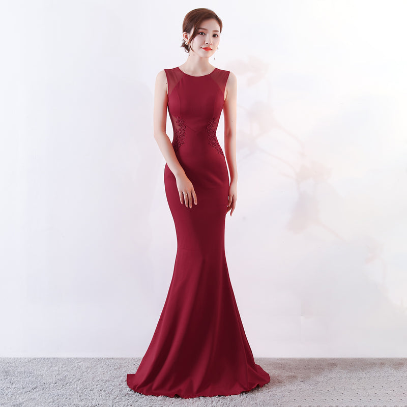 Burgundy Dress Formal Dress Women's Banquet Host Slim Fit Elegant Long Dress