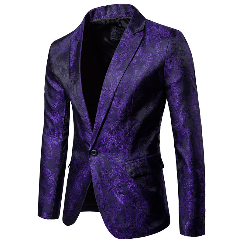 Men Prom Outfits Glossy Dark Pattern Nightclub One Button Lapel