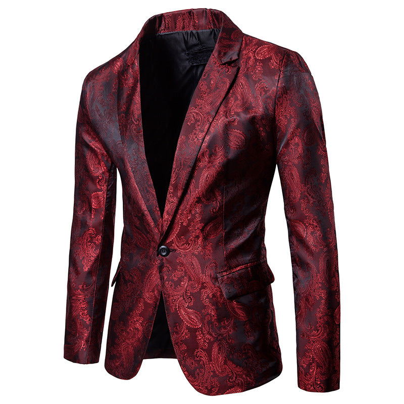 Men Prom Outfits Glossy Dark Pattern Nightclub One Button Lapel